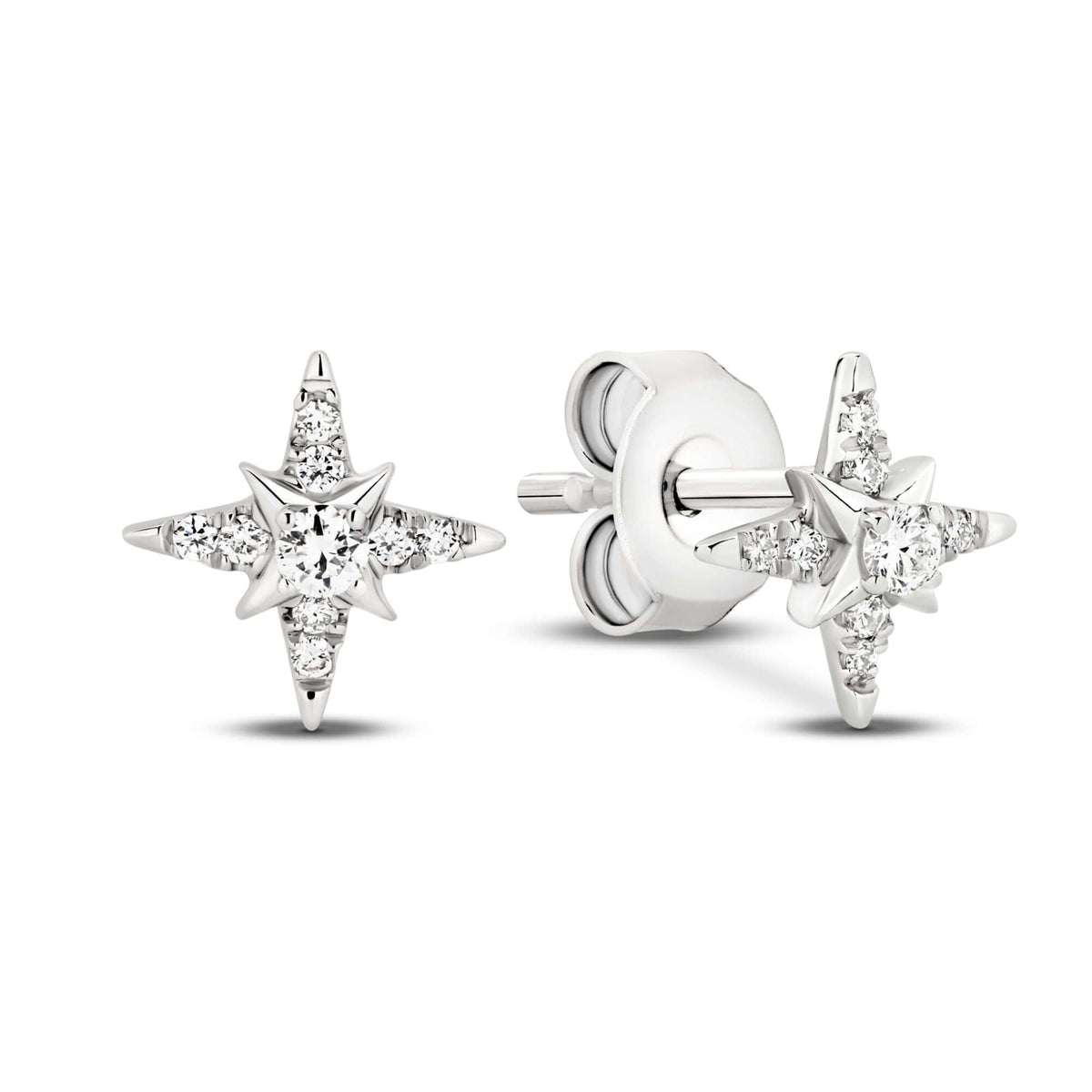 Diamond Star Stud Earrings Lab Diamond in 18ct white gold, featuring F/VS lab diamonds, totaling 0.1ct.