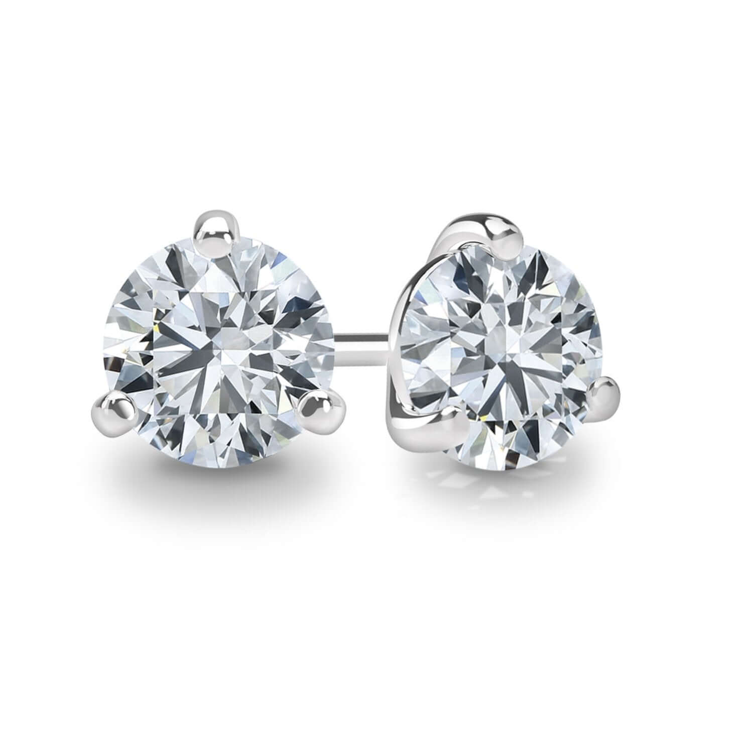 Natural Round 3 Prong 18K WG Studs