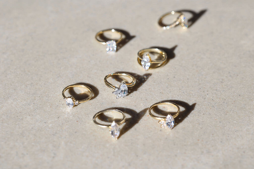 diamond rings on table