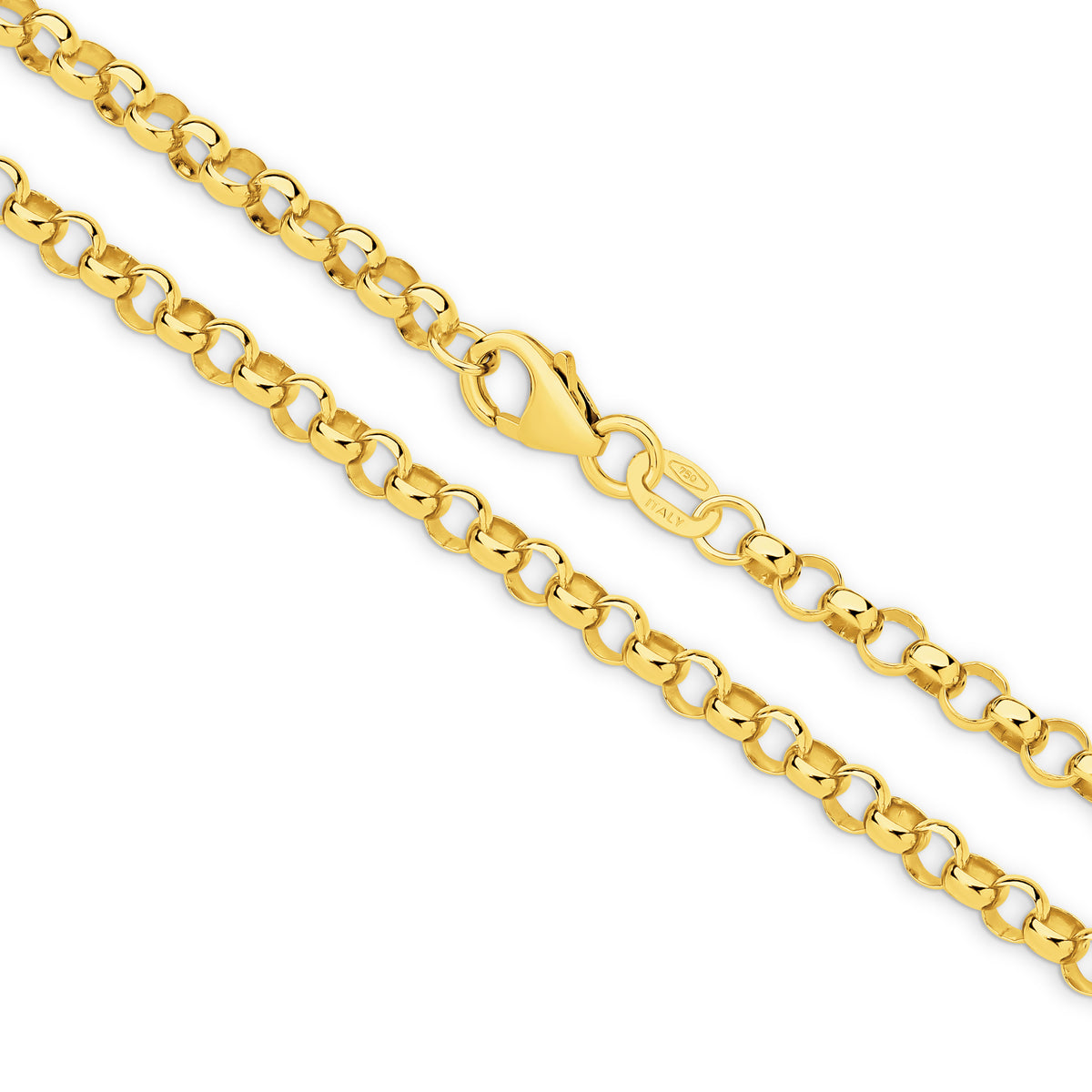 Belcher Chain in 9ct Yellow Gold with 45cm length and 3.34mm thickness, showcasing a secure clasp.