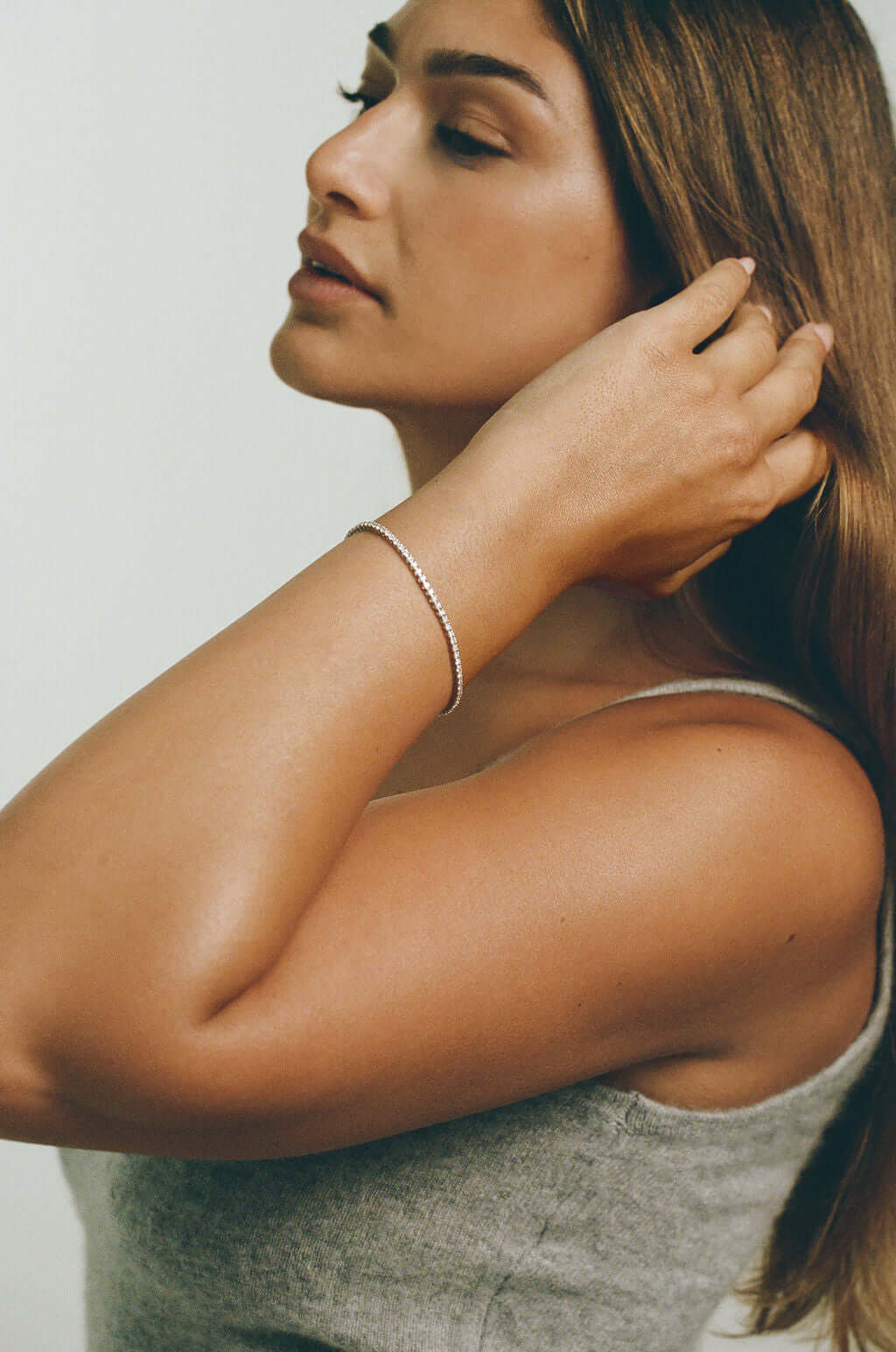 Classic Round tennis Bracelet 2ct Lab Diamond worn by a model showing elegance and style.