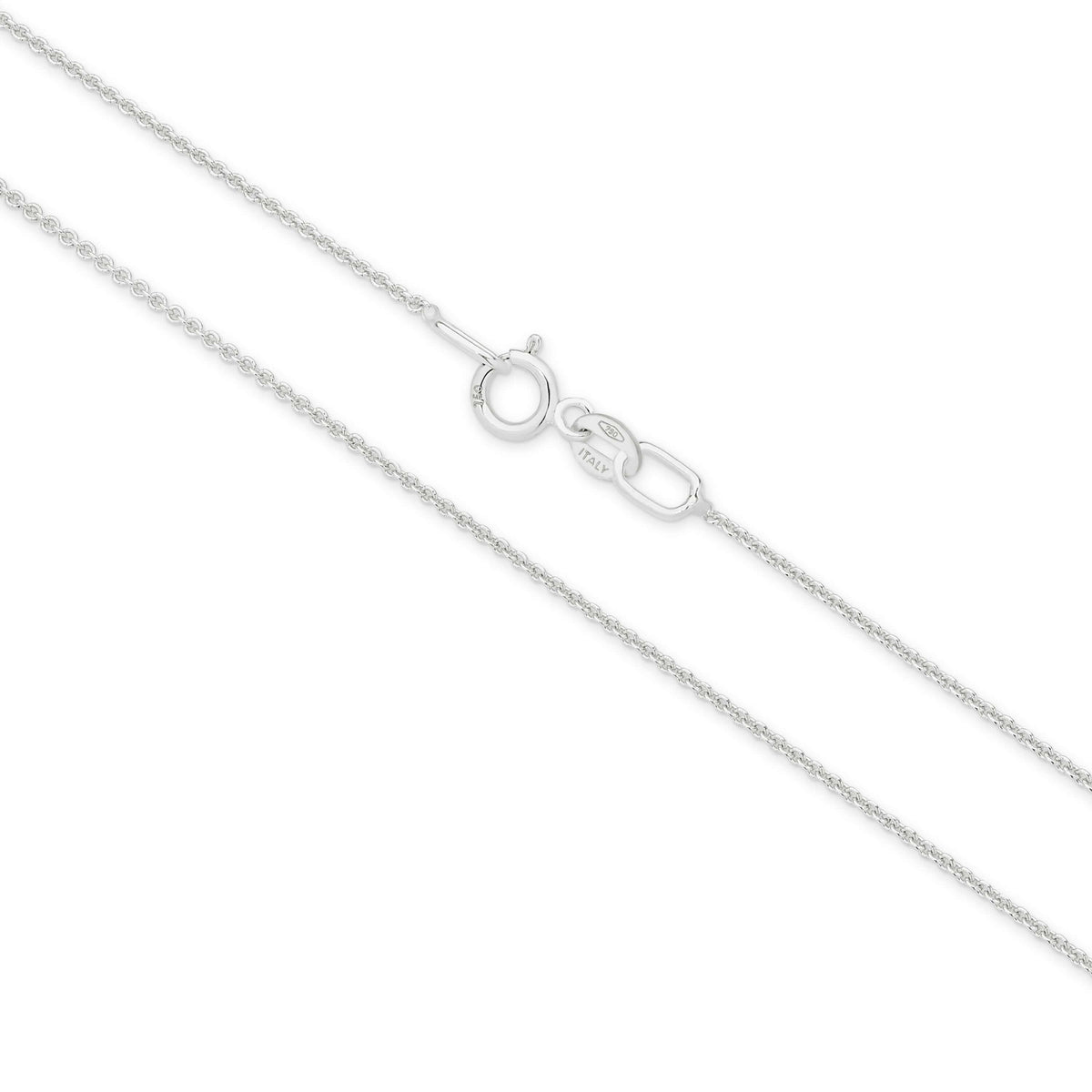 Cable Chain in 9ct White Gold: 45cm chain with a lobster clasp, 0.90mm thick, weighing 1.2g.