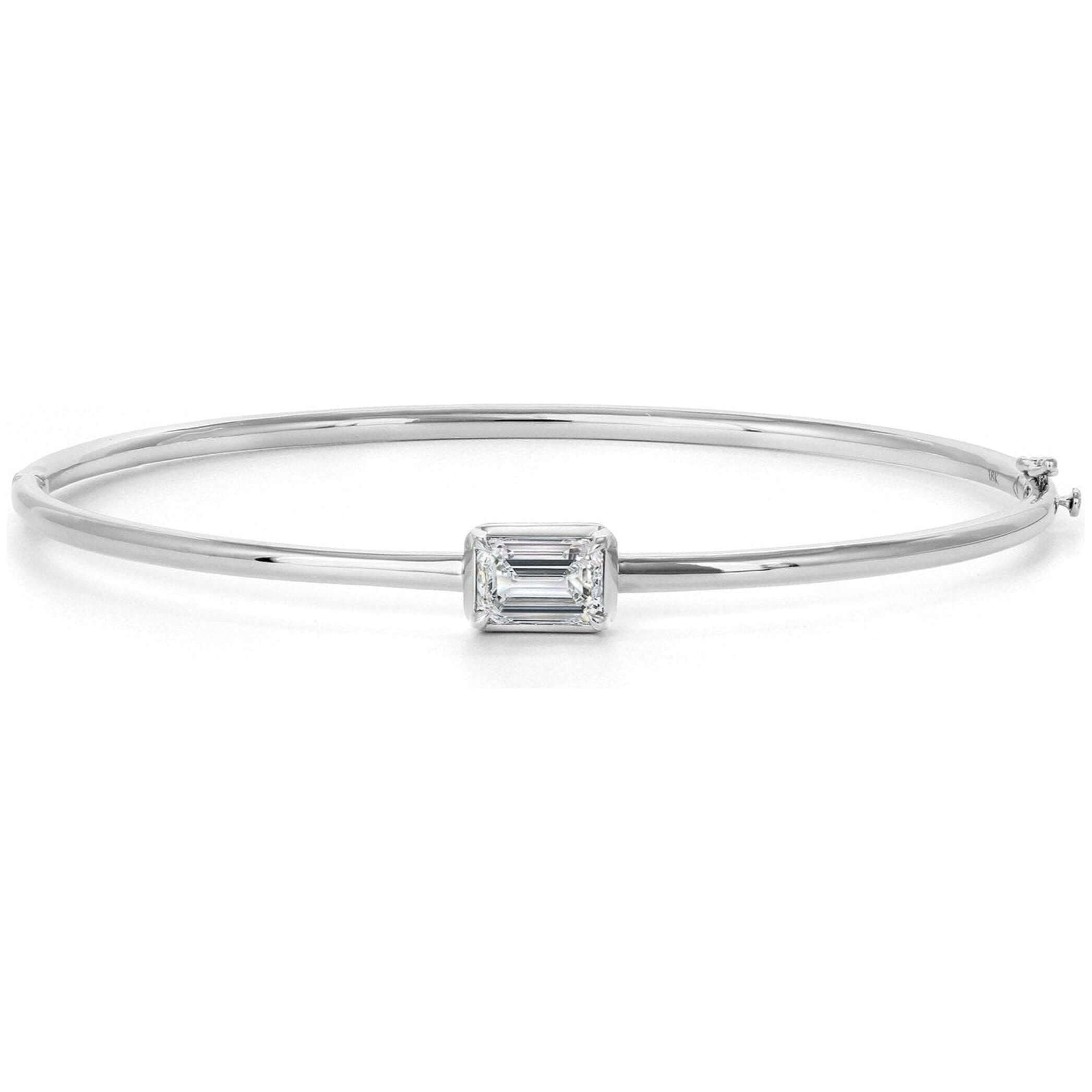 Lab Diamond Emerald  White Gold Bangle