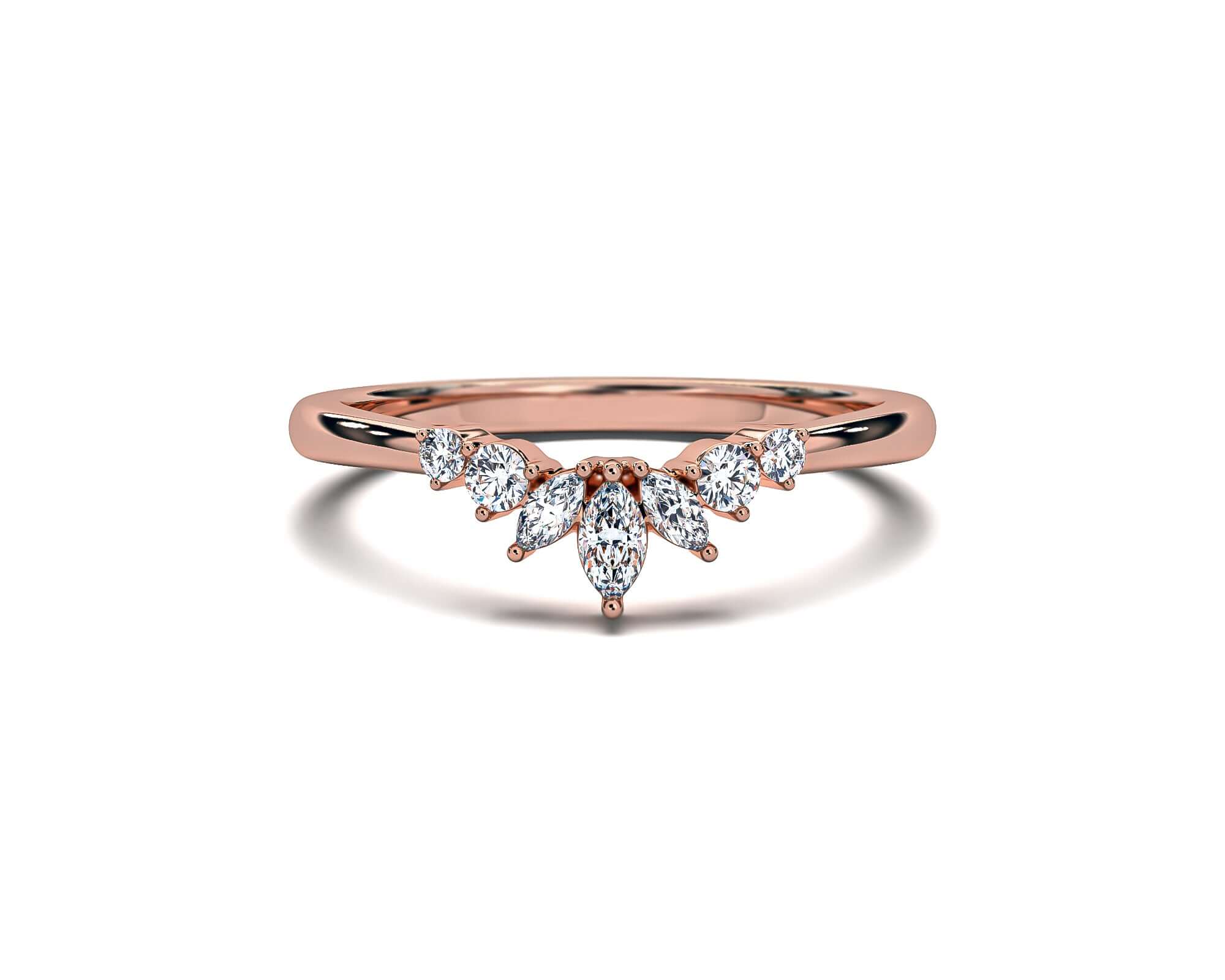 Marquise and Round Brilliant Crown Wedding Band