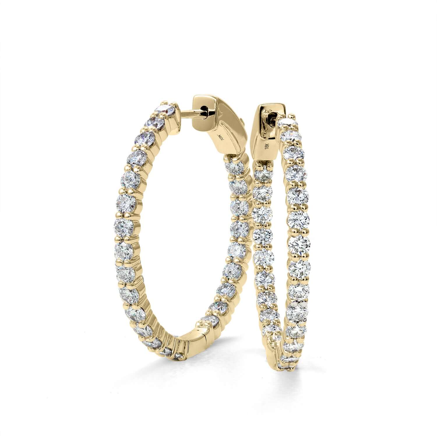 Natural Diamond Yellow Gold Hoop Earrings