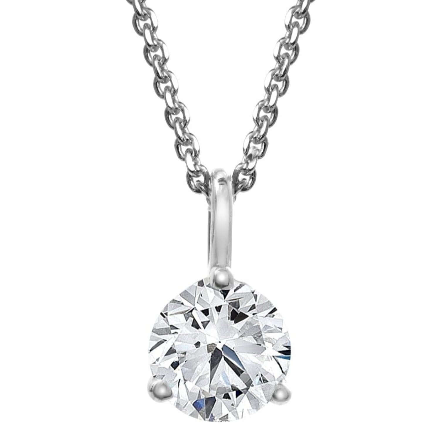 Natural Diamond White Gold 3 Prong Pendant