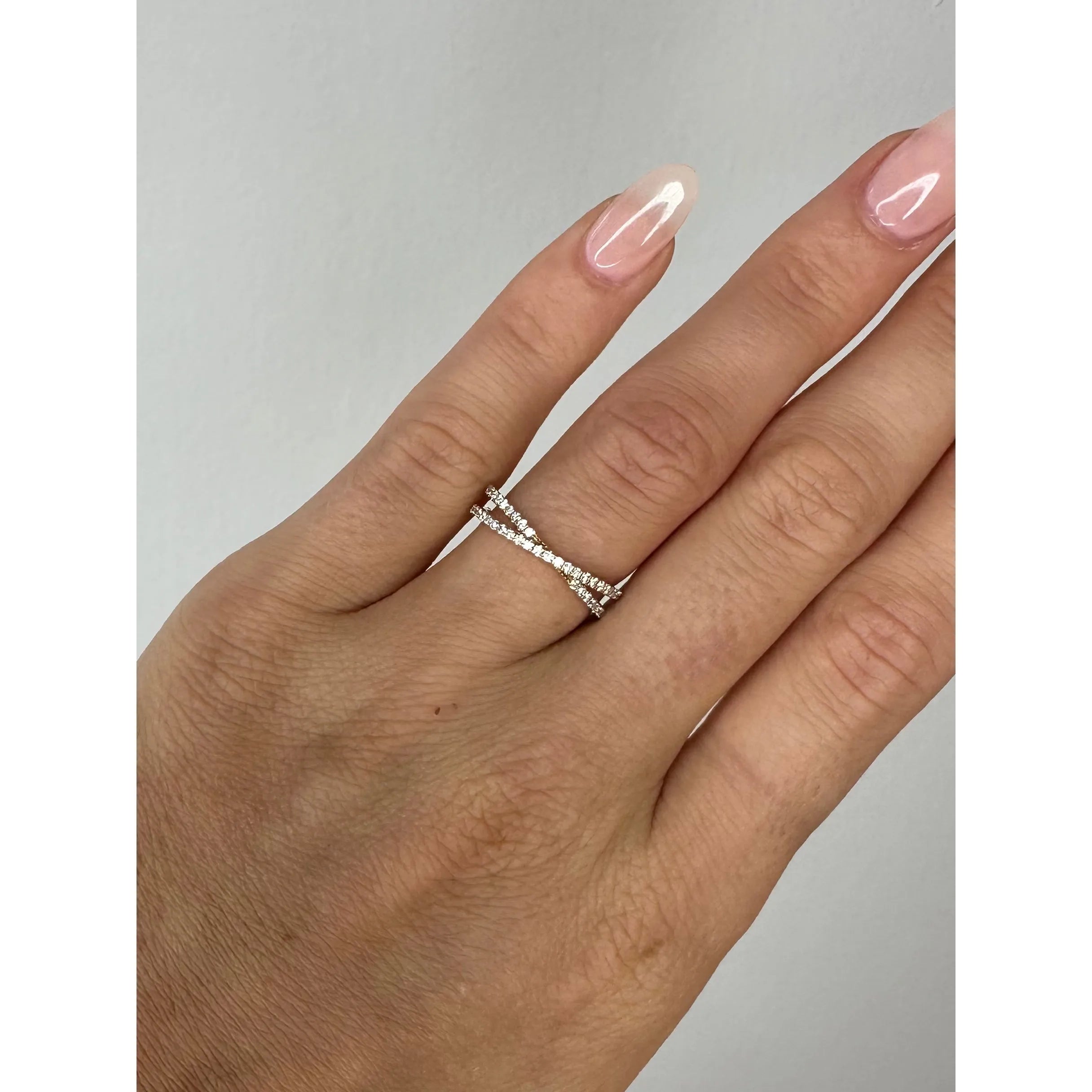 Diamond Cross Over Ring - Rose Gold