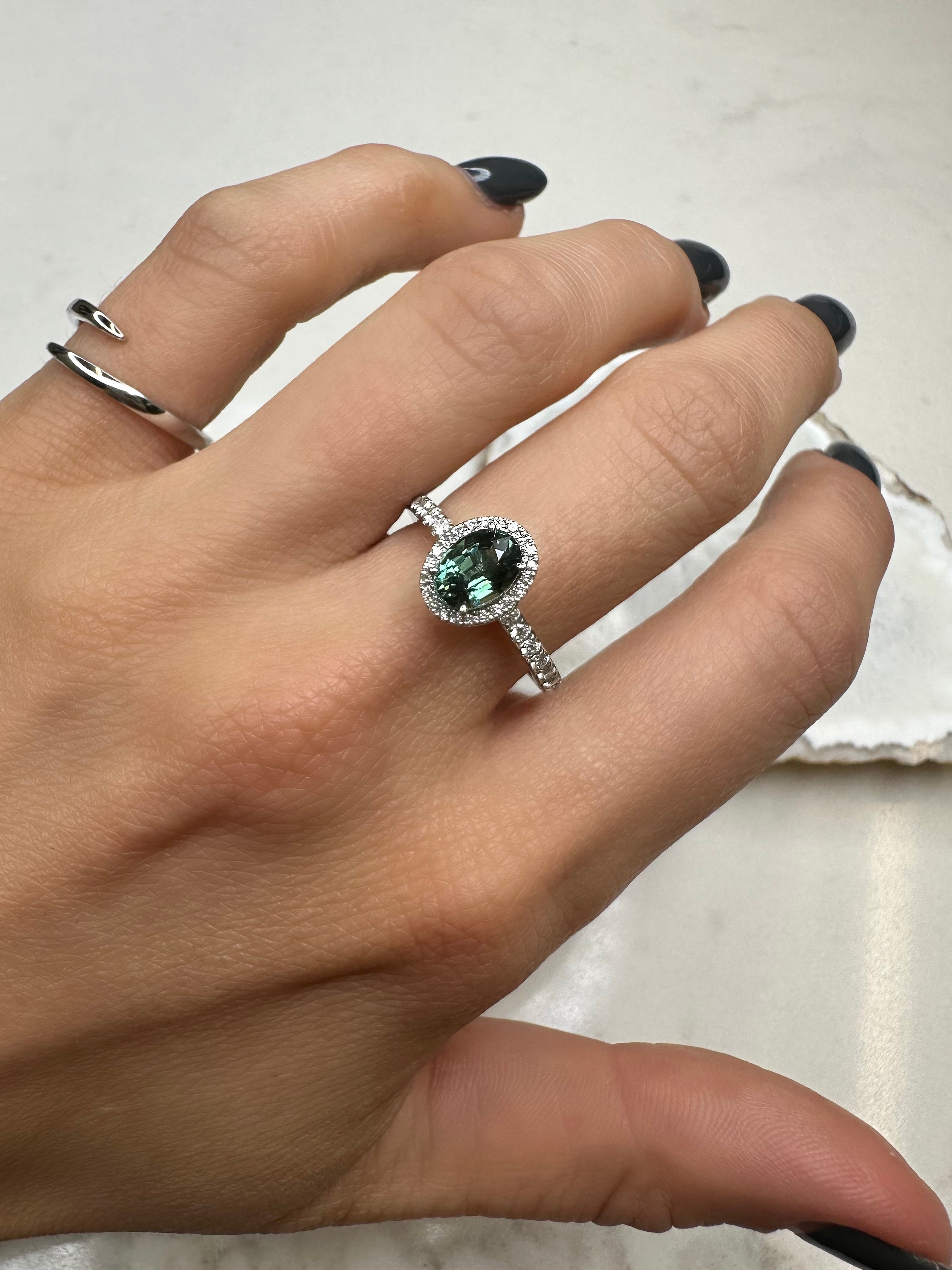 Oval Green Sapphire Halo