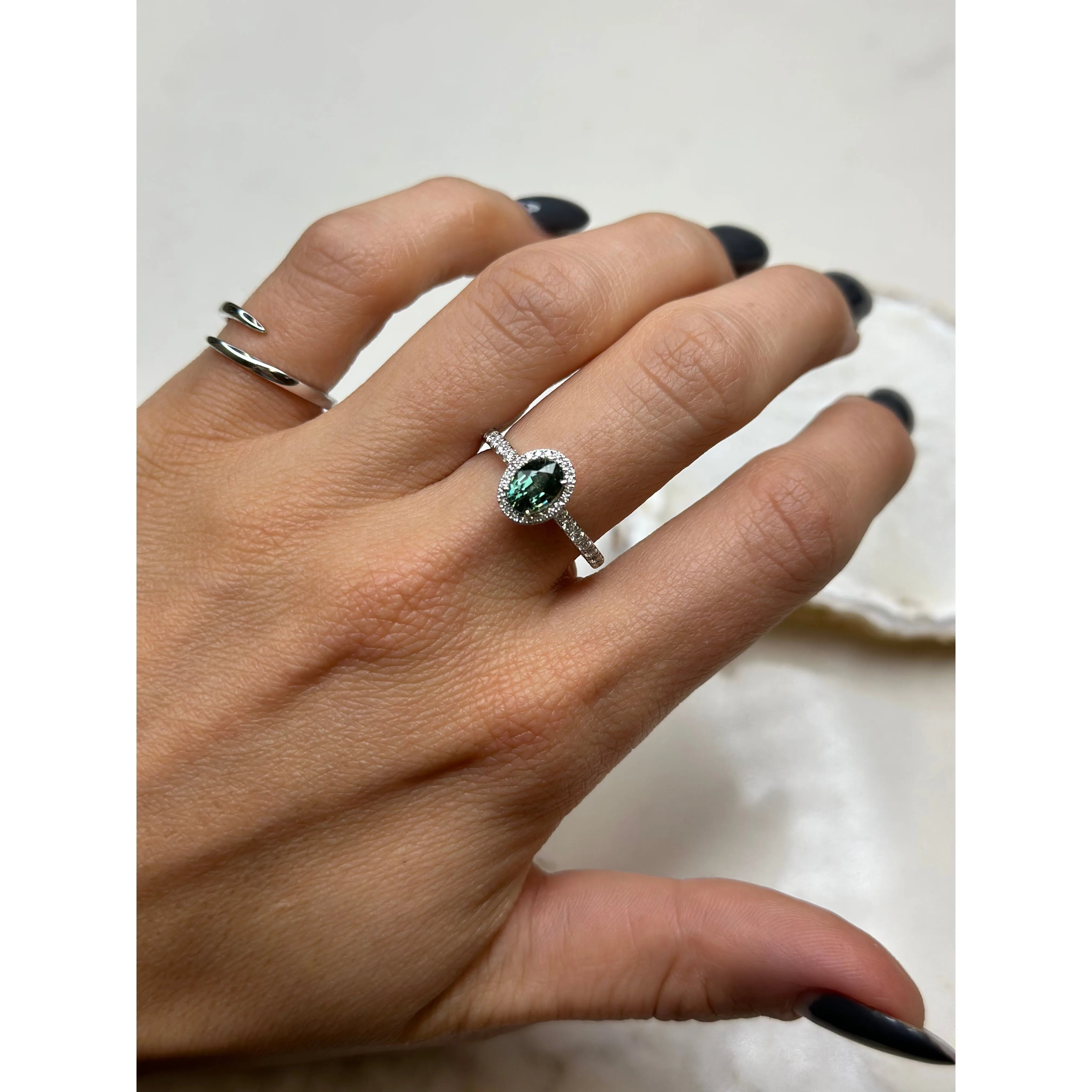 Oval Green Sapphire Halo