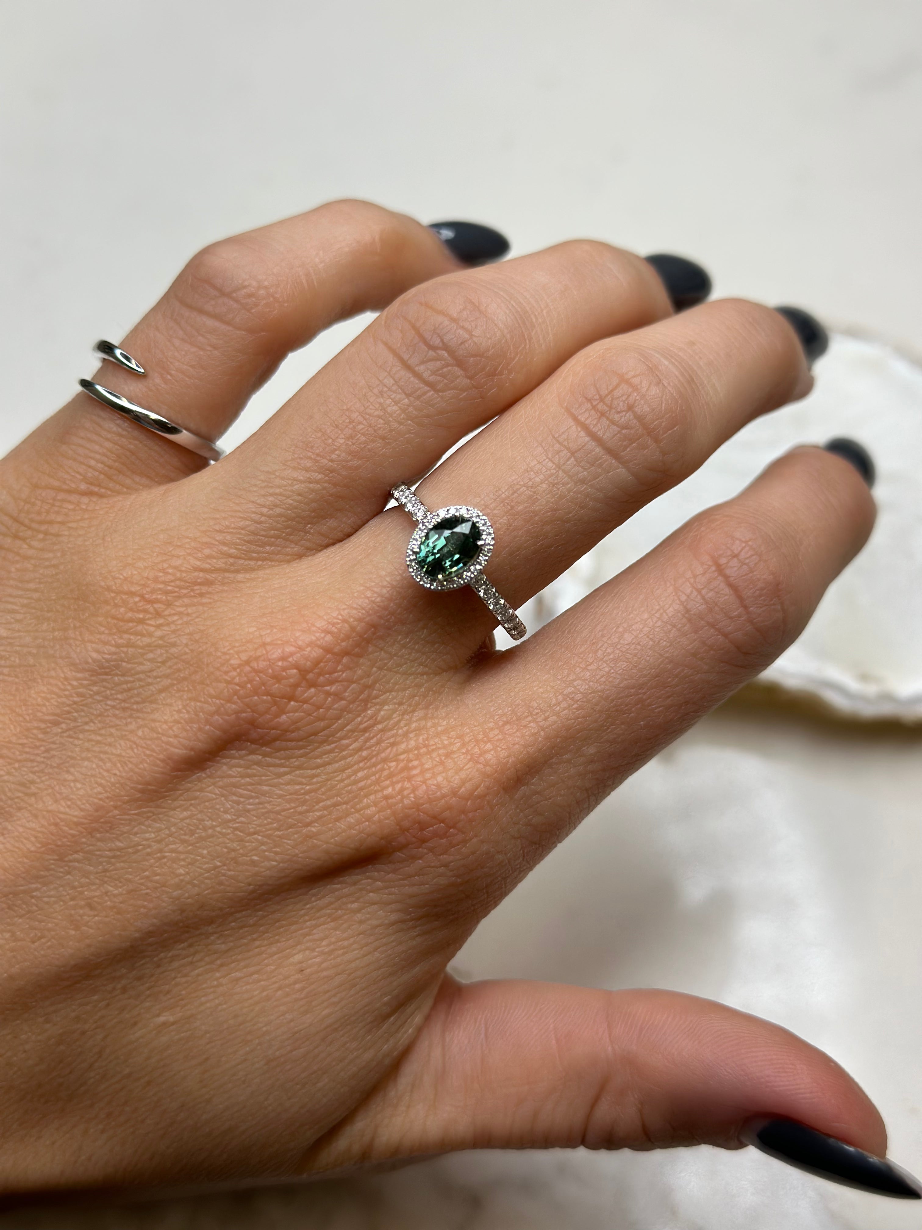 Oval Green Sapphire Halo