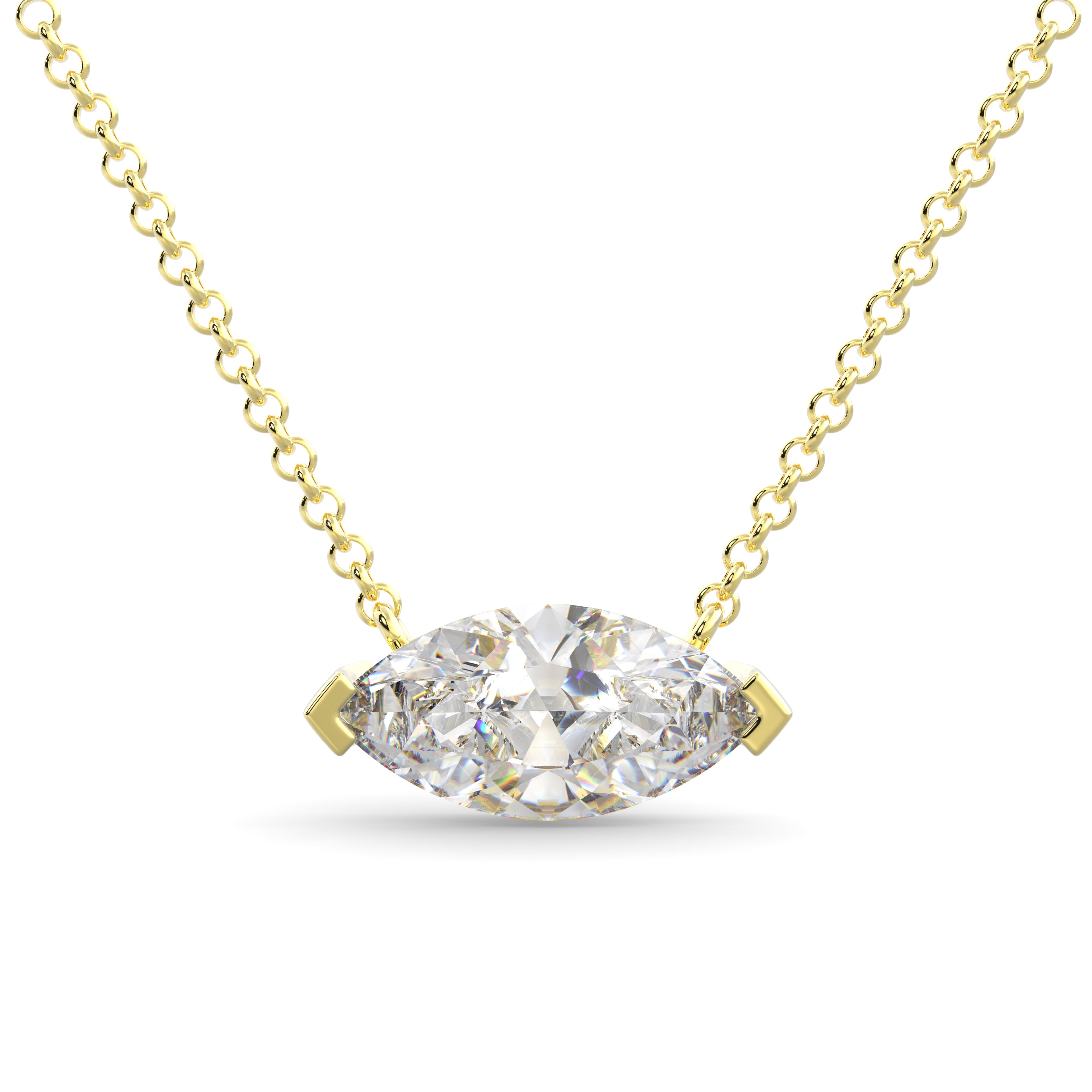 Yellow Gold Marquise Diamond East West Necklace