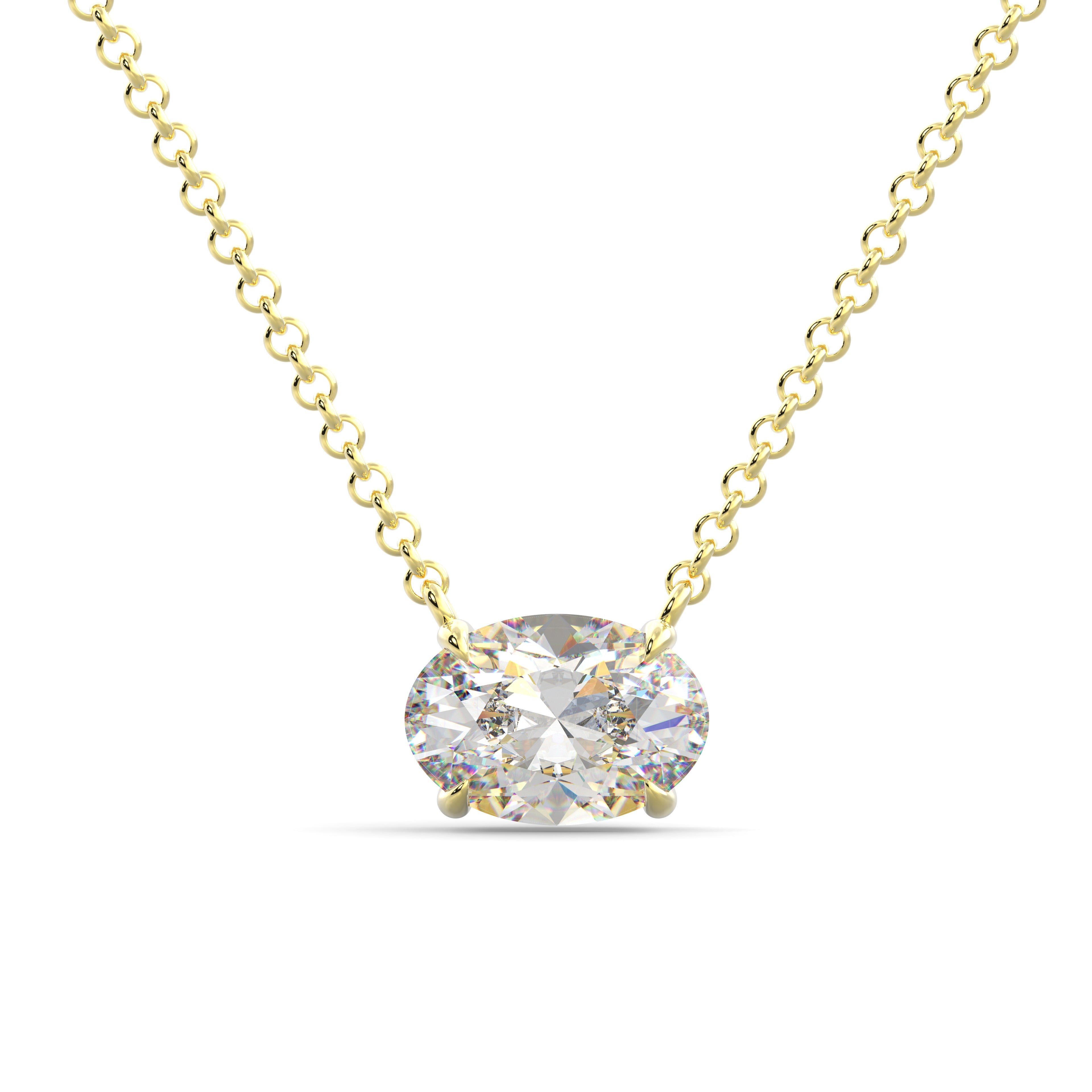 Yellow Gold Oval Diamond East West Necklace