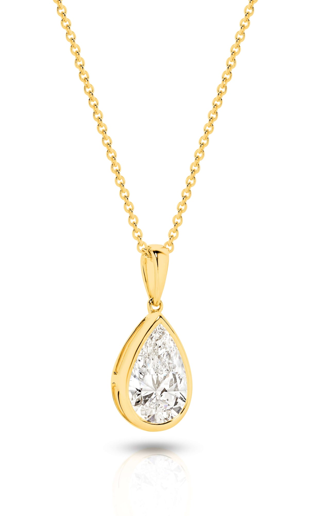 1ct Pear Lab Diamond Bezel Pendant in 9ct yellow gold showcasing a stunning drop design.