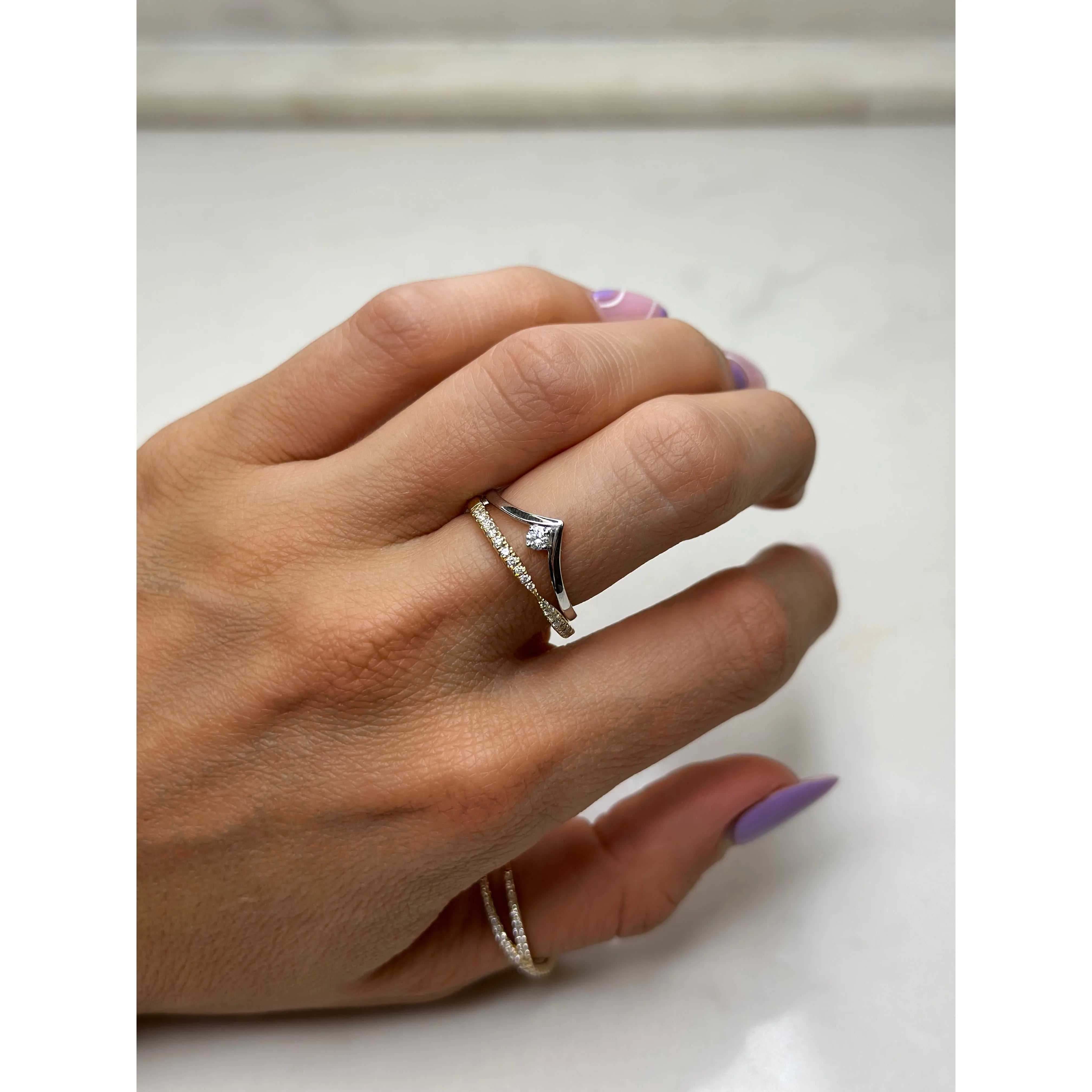 Single Diamond Wishbone - White Gold