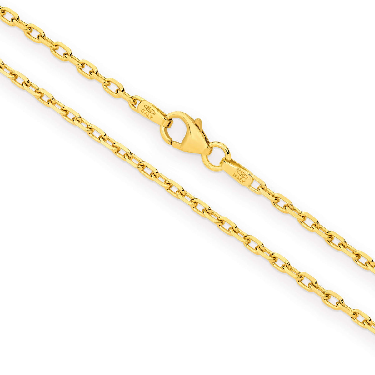 Diamond Cut Anchor Chain in 9ct Yellow Gold with lobster clasp, 45cm length, 2.54mm thick, 7.6g weight.