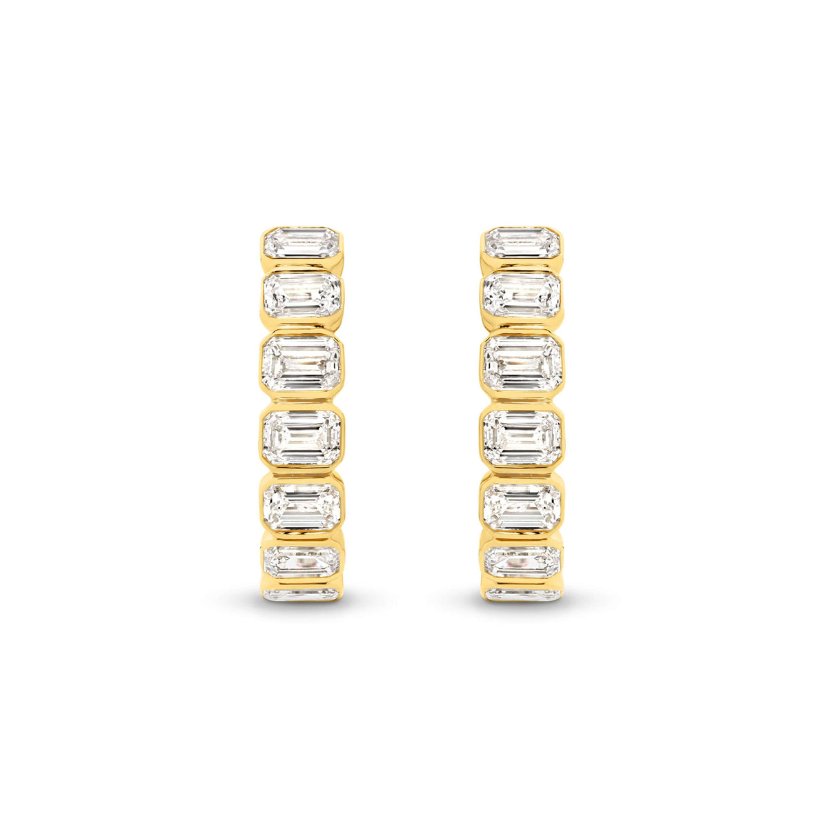 Emerald Bezel Hoop Earrings Lab Diamond in 9ct yellow gold, featuring F/VS lab diamonds totaling 1.9ct.