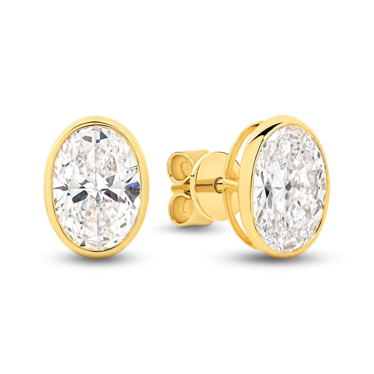Oval Bezel Stud Earrings Lab Diamond in 9ct yellow gold with sparkling lab diamonds