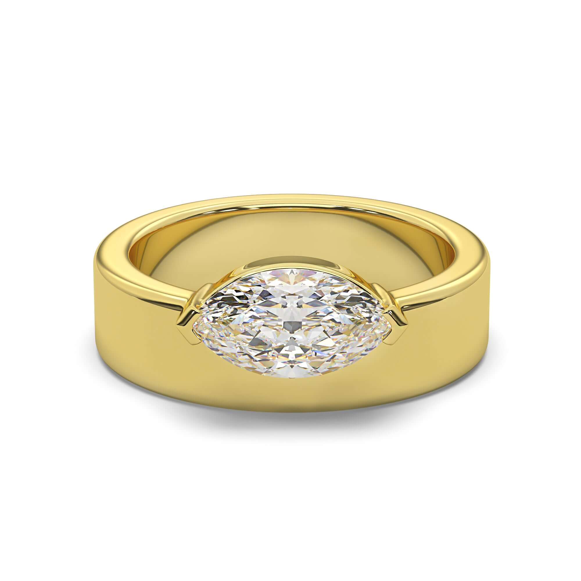 Cigar Band - Marquise Diamond - Gold Engagement Ring