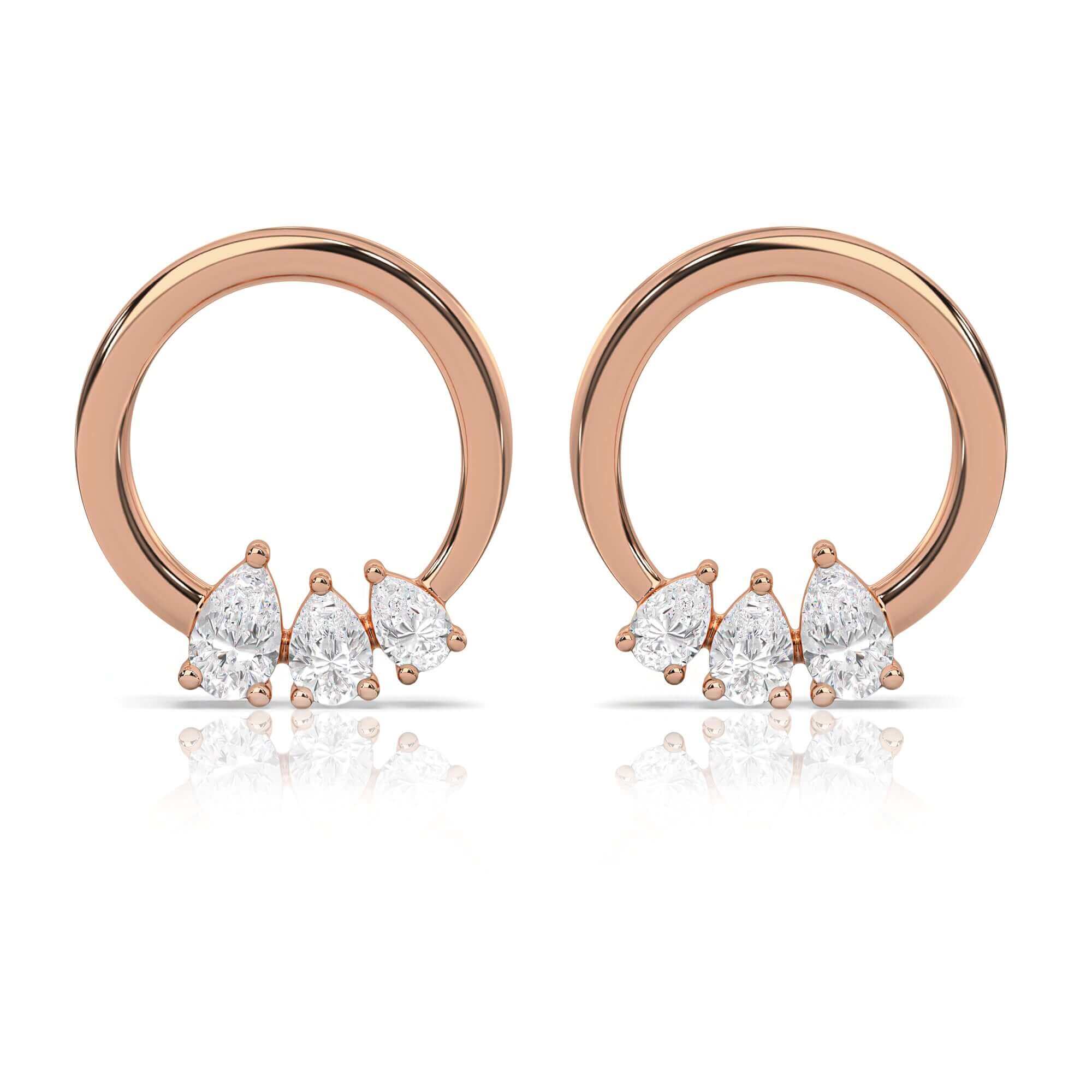 Pear Diamond Circle Studs Earrings