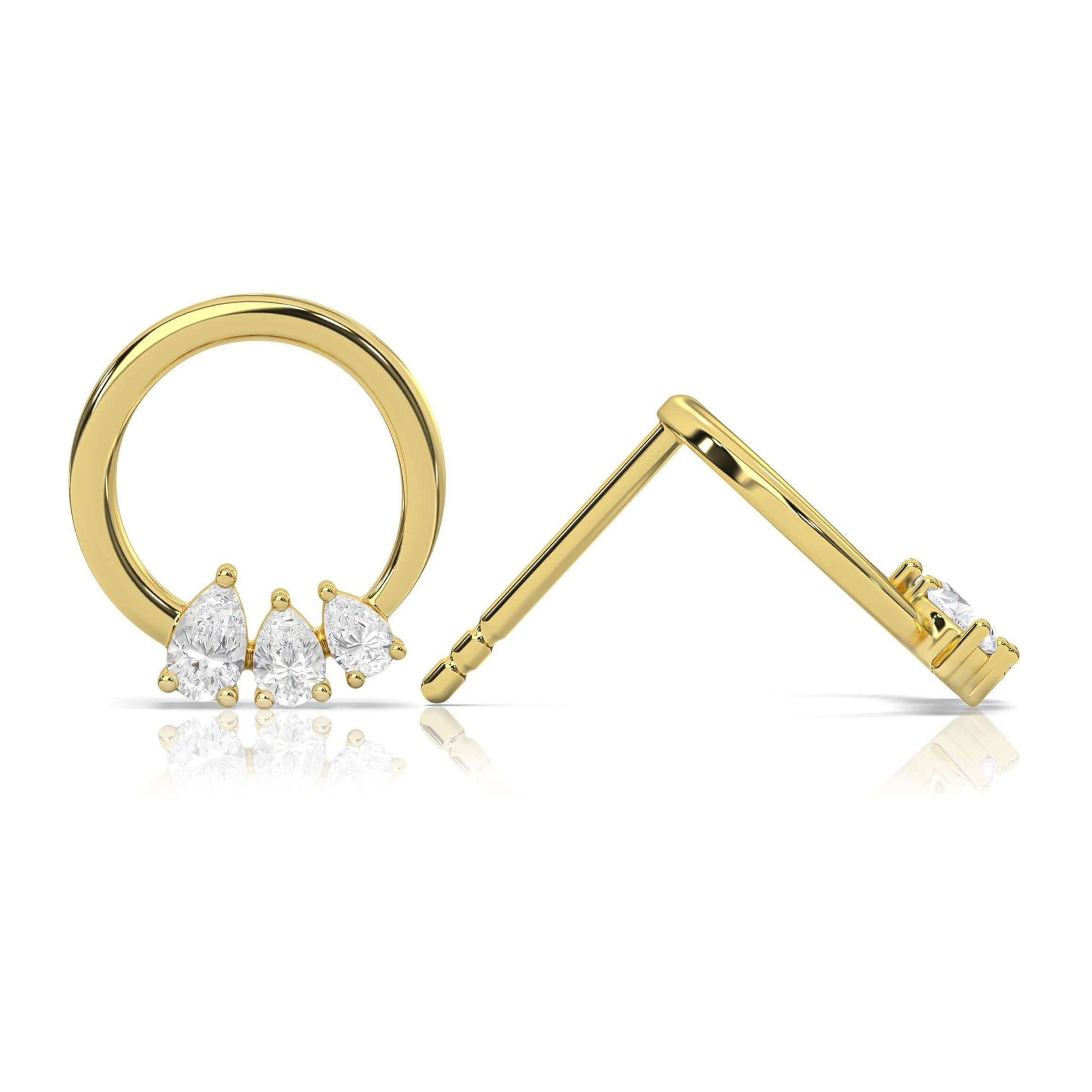 Pear Diamond Circle Studs Earrings