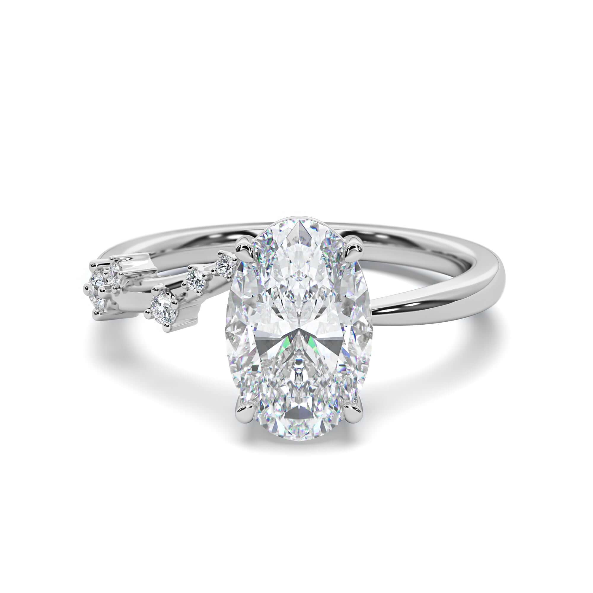 Oval Diamond Engagement Ring with Scattered Diamond Band