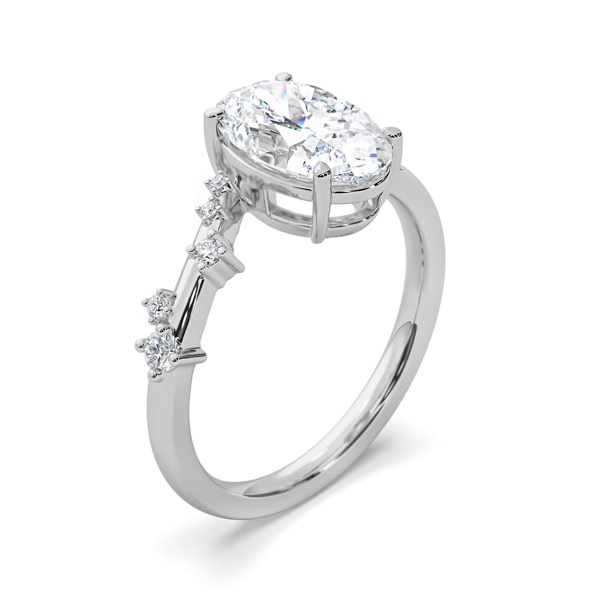 Oval Diamond Engagement Ring with Scattered Diamond Band