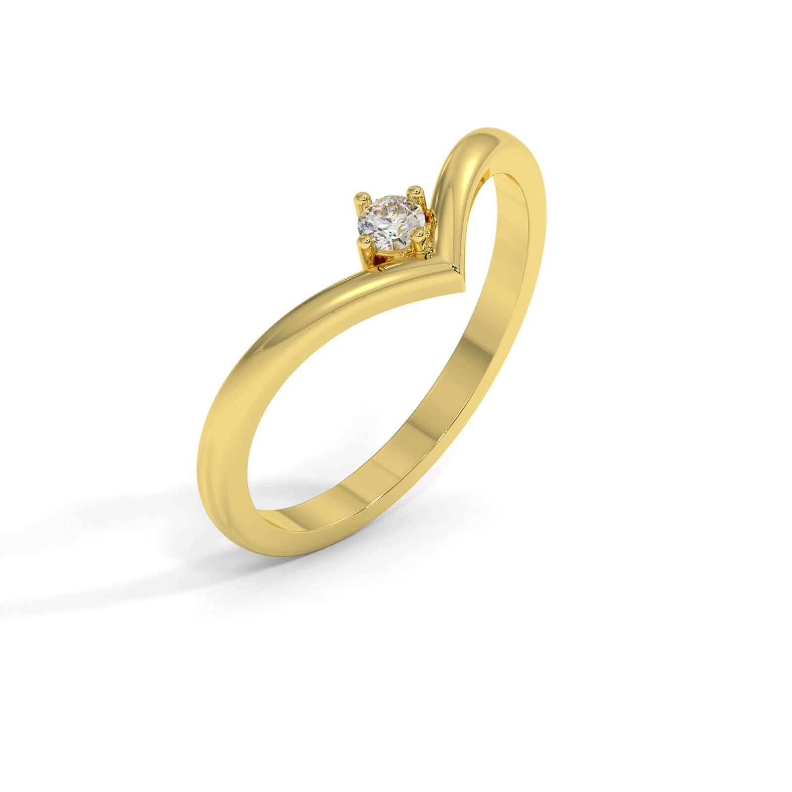 Single Diamond Wishbone - Yellow Gold Ring