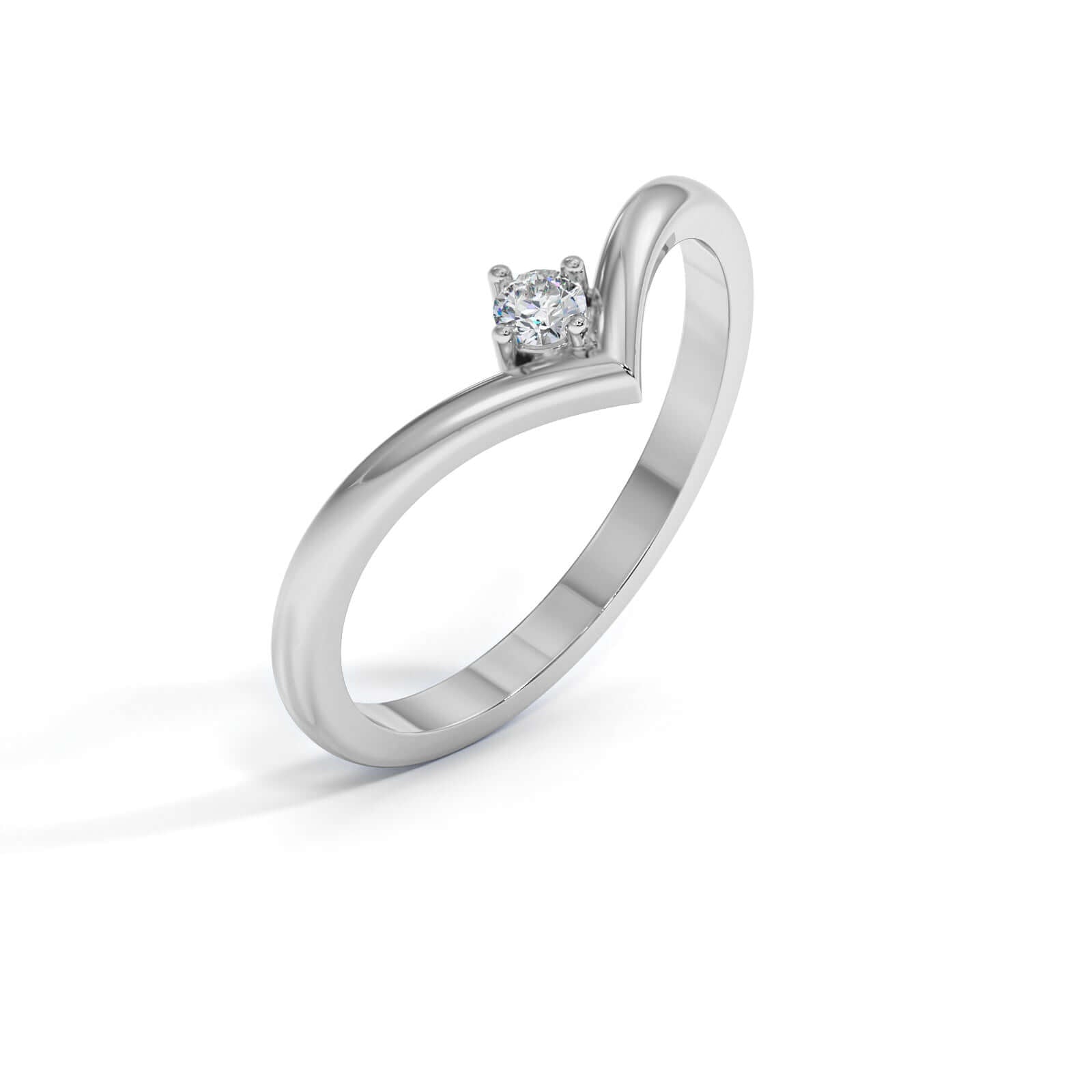 Single Diamond Wishbone - White Gold Ring