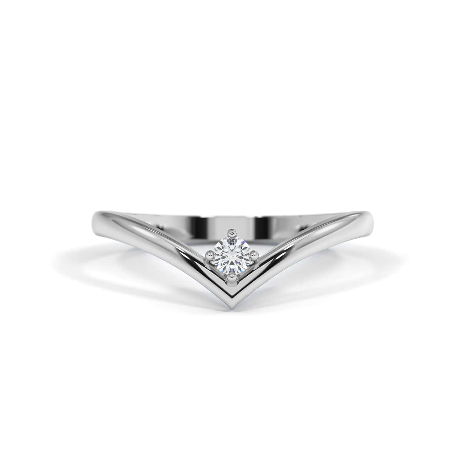 Single Diamond Wishbone - White Gold Ring