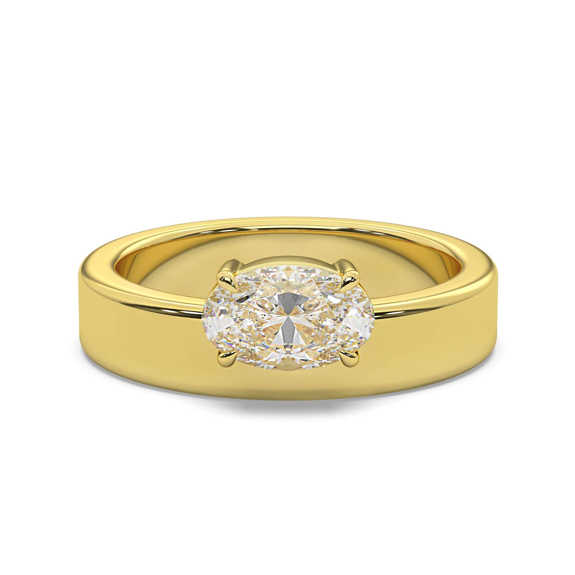 Cigar Band - Oval Diamond - Gold Engagement Ring