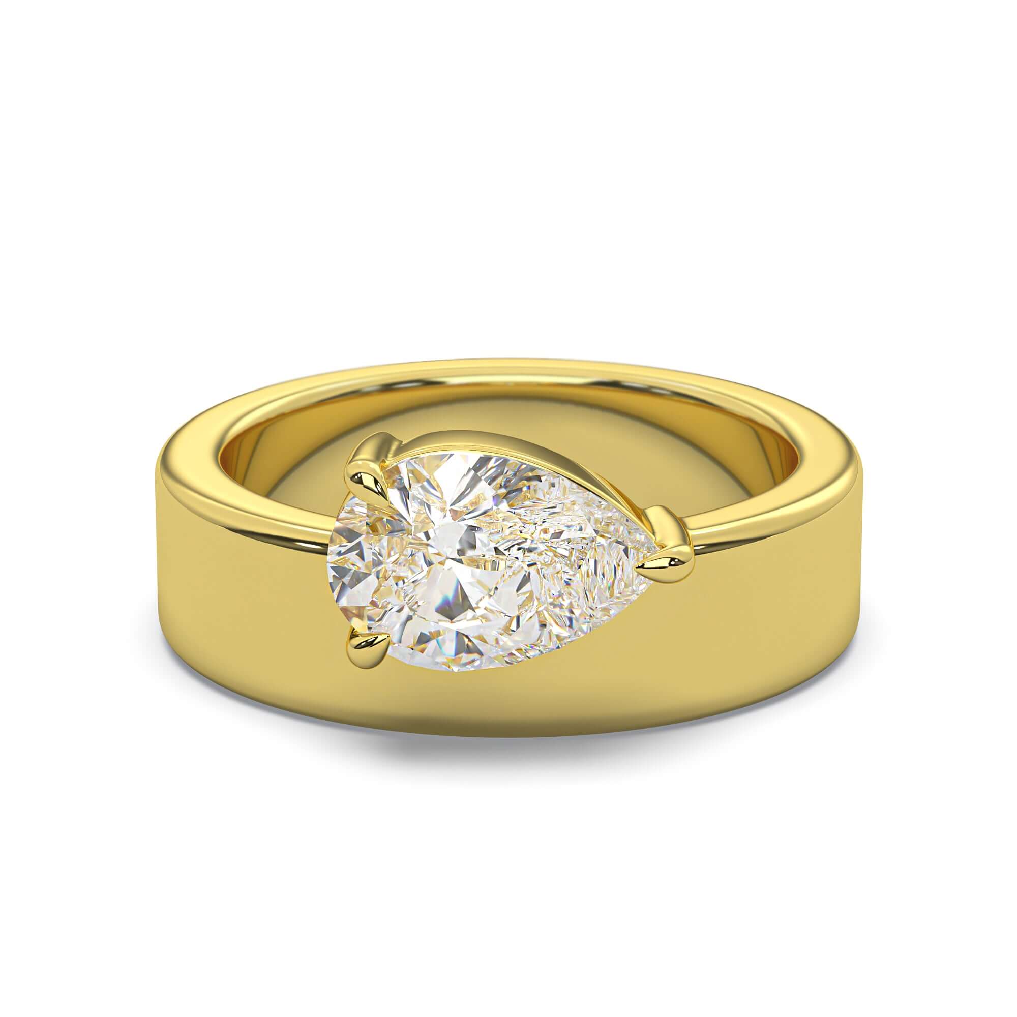 Cigar Band - Pear Diamond - Gold Engagement Ring